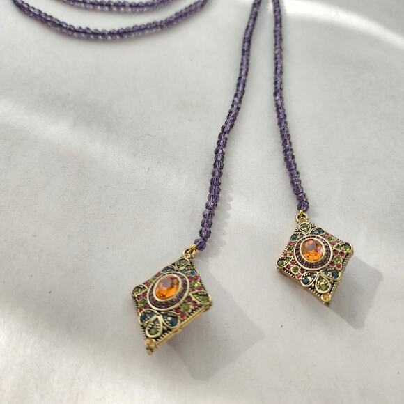 HEIDI DAUS Long Purple Crystal Beaded Lariat Necklace Retired $259 Layering - Picture 4 of 10